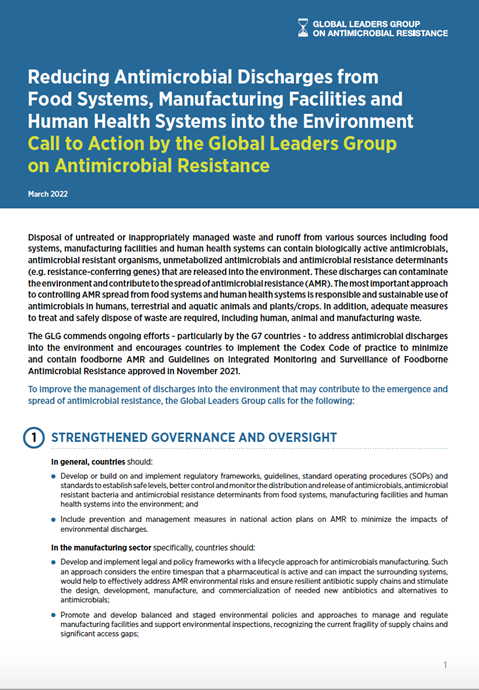 Reducing Antimicrobial Discharges from Food Systems, Manufacturing Facilities and Human Health Systems into the Environment
