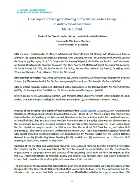 Report of the Eighth Meeting of the Global Leaders Group on AMR