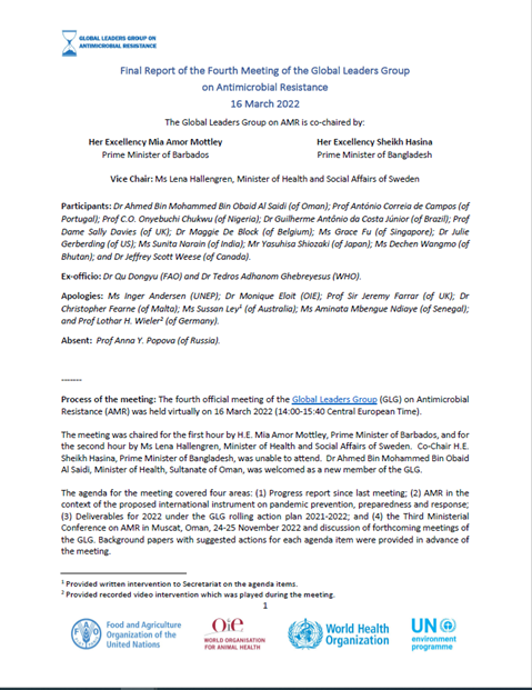 Report of the Fourth Meeting of the Global Leaders Group on Antimicrobial Resistance