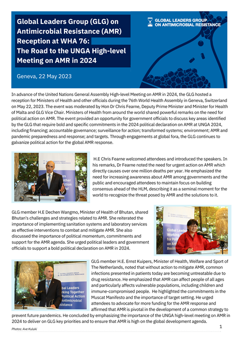 Report of the Global Leaders Group AMR Reception at WHA 76: The Road to the UNGA High-level Meeting on AMR in 2024