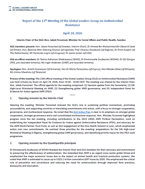 Report of the Thirteenth Meeting of the Global Leaders Group on Antimicrobial Resistance