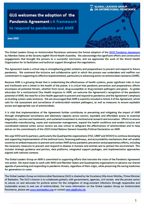 GLG welcomes the adoption of the Pandemic Agreement - A framework to respond to pandemics and AMR
