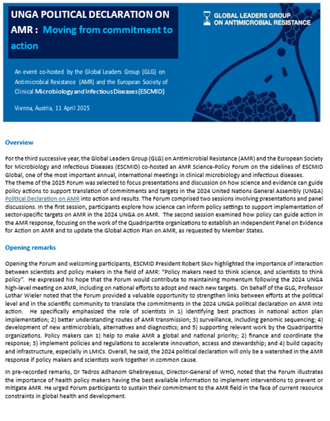 Report of the GLG-ESCMID "AMR Science-Policy Forum"