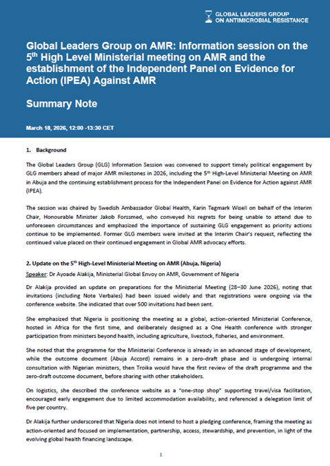 Summary note for the Information session on the 5th High Level Ministerial meeting on AMR and the establishment of the Independent Panel on Evidence for Action (IPEA) Against AMR