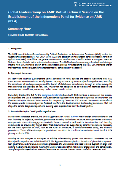 Summary note for the technical session on establishment of the Independent Panel on Evidence for Action (IPEA) Against AMR